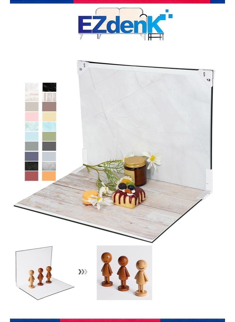 EZdenK 42*29cm Photo Backdrop for Product Photography， Tabletop Photo Backdrop Kit ，7 Double-Sided Backgrounds, 14Patterns ，1-Min Setup for Food Photography & Small Products(Style E) - Image 1