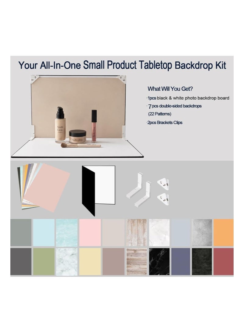 EZdenK 42*29cm Photo Backdrop for Product Photography， Tabletop Photo Backdrop Kit ，7 Double-Sided Backgrounds, 14Patterns ，1-Min Setup for Food Photography & Small Products(Style E) - Image 2