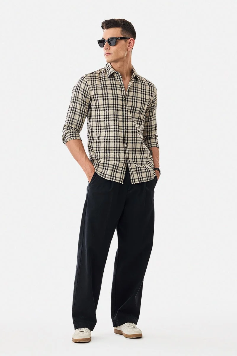 سنيتش Beige Checkered Long Sleeve Slim Fit Luxe Shirt