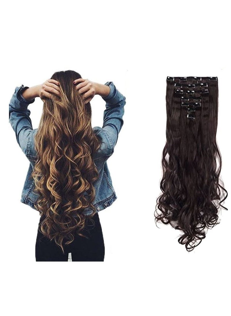 Estelle 7 Pcs 16 Clips 23-24 Inch Thick Curly Straight Full Head Clip in on Double Weft Hair Extensions Medium Brown - Image 1