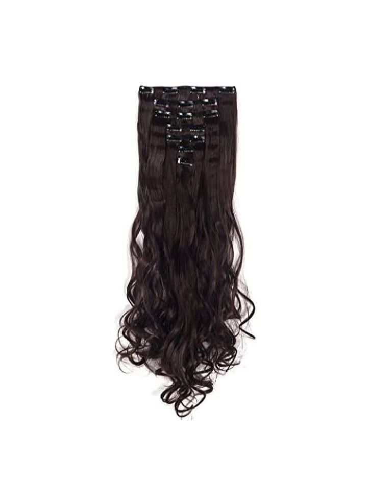 Estelle 7 Pcs 16 Clips 23-24 Inch Thick Curly Straight Full Head Clip in on Double Weft Hair Extensions Medium Brown - Image 2