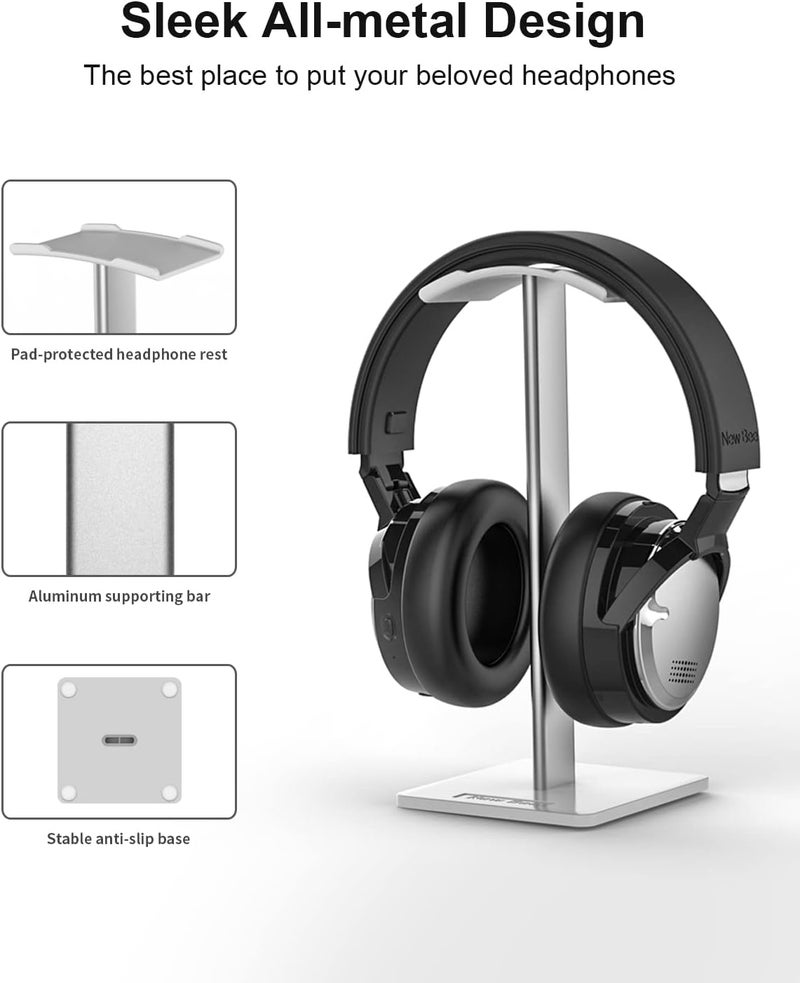 New bee Headphone Stand Headset Holder Earphone Stand with Aluminum Supporting Bar Flexible Headrest ABS Solid Base for All Headphones Size (White) - Image 3