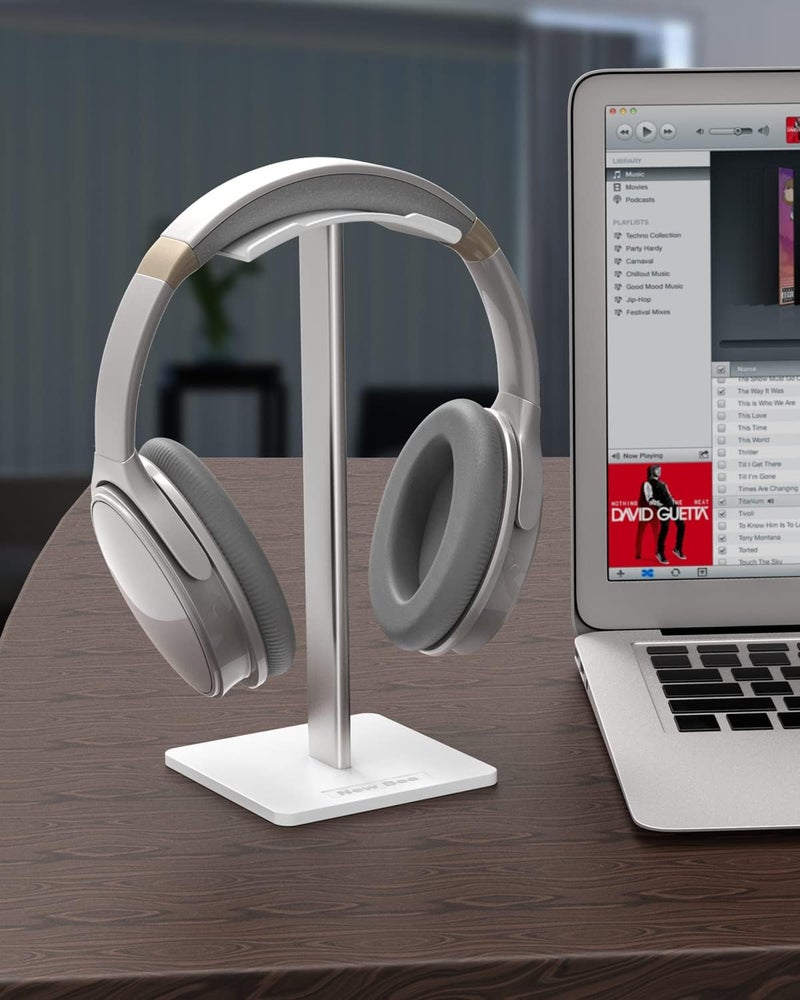 New bee Headphone Stand Headset Holder Earphone Stand with Aluminum Supporting Bar Flexible Headrest ABS Solid Base for All Headphones Size (White) - Image 4