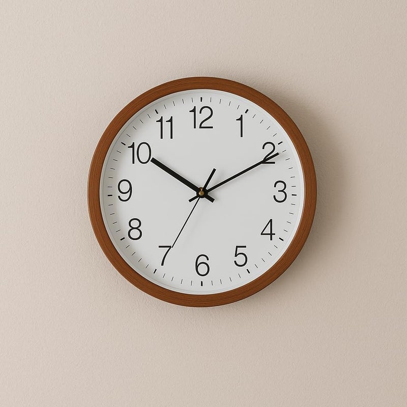 FITTO Wooden Finish Frame Wall Clock - Modern Silent Quartz Clock with Easy-to-Read Numbers | Classic Decorative Timepiece for Home, Office, Living Room, or Kitchen | Durable and Elegant Design - Image 2