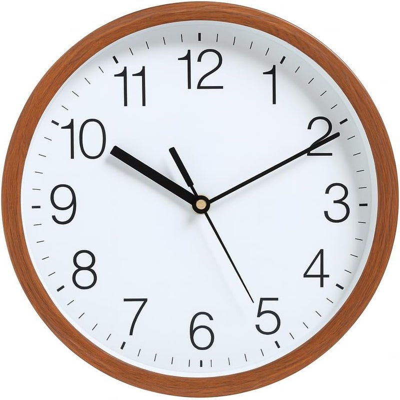 FITTO Wooden Finish Frame Wall Clock - Modern Silent Quartz Clock with Easy-to-Read Numbers | Classic Decorative Timepiece for Home, Office, Living Room, or Kitchen | Durable and Elegant Design - Image 1