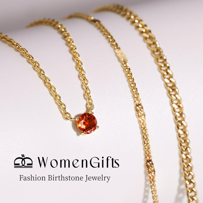 WomenGifts July Created Ruby (Crimson Red) Layered Necklace Set, 14K Gold Plated Birthstone Pendant with Choker Cuban Link & Satellite Chain, Personalized Jewelry Gift - Image 3