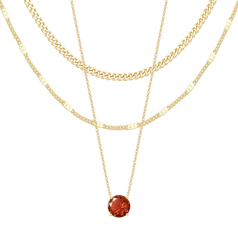 WomenGifts July Created Ruby (Crimson Red) Layered Necklace Set, 14K Gold Plated Birthstone Pendant with Choker Cuban Link & Satellite Chain, Personalized Jewelry Gift - Image 1