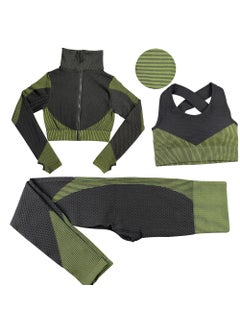 Striped Seamless Yoga Suit Long Pants Bra Set Olive