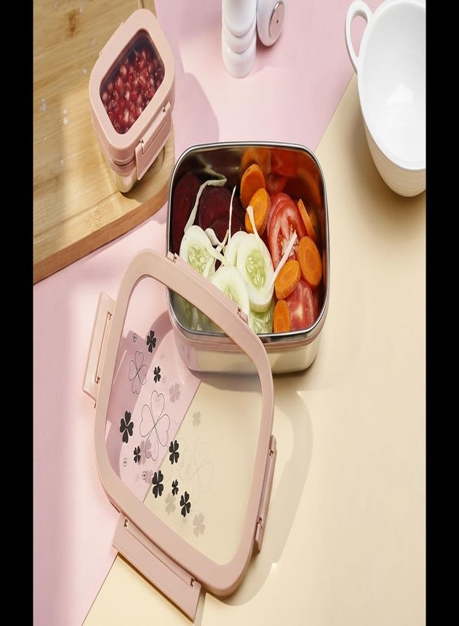 Gcrox Alpha Senior Stainless Steel Insulated Lunch Box for School & Office, Airtight Leak-Proof, Unbreakable Lid, Snacks Tiffin Box - (950ml 1pc + 200ml 1 Pc)- Pink - Image 1