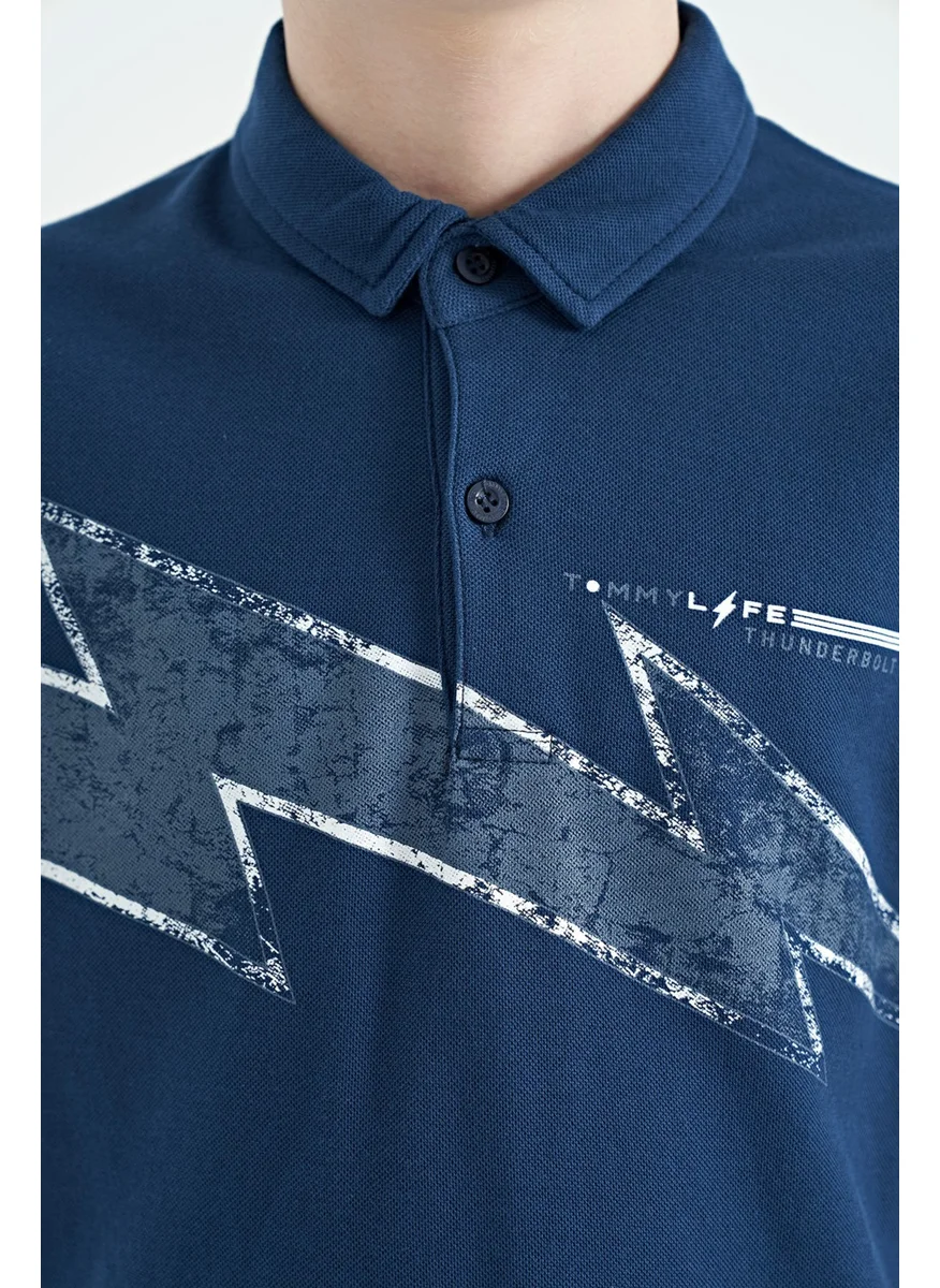 تومي لايف Indigo Print Detailed Standard Pattern Polo Collar Boy T-Shirt - 11154