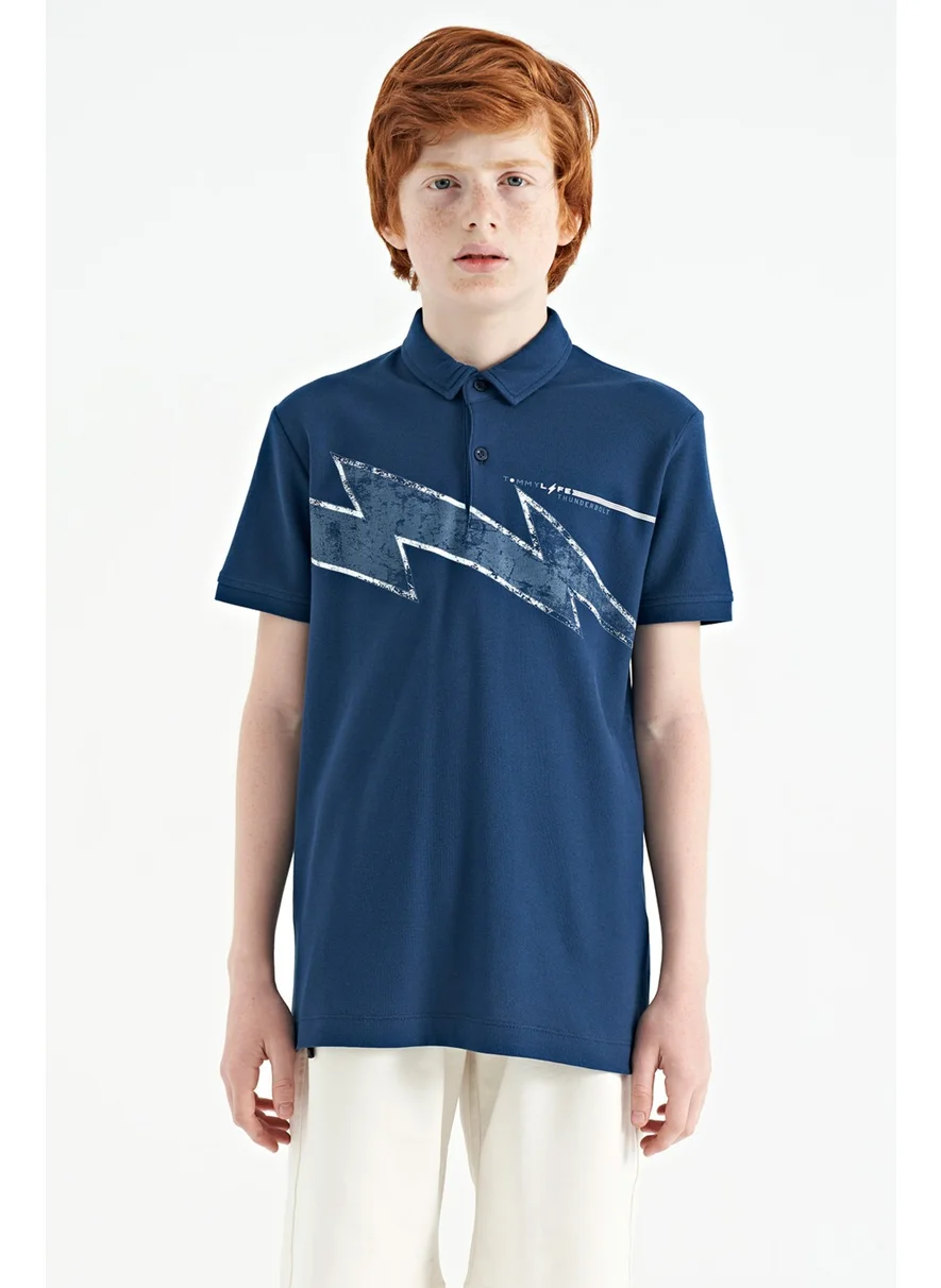 تومي لايف Indigo Print Detailed Standard Pattern Polo Collar Boy T-Shirt - 11154