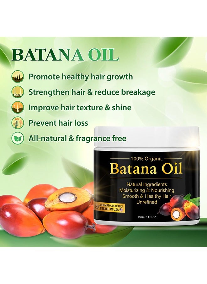 Organic & Botanic - 100% Natural Batana Oil For Hair Growth By Organic, Unrefined Batana Oil For Visibly Thicker And Stronger Hair, Prevent Hair Loss, Repairs Damaged Hair, Leaves Hair Smoother,  3.4OZ/100ML - Image 1