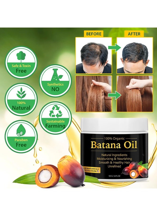 Organic & Botanic - 100% Natural Batana Oil For Hair Growth By Organic, Unrefined Batana Oil For Visibly Thicker And Stronger Hair, Prevent Hair Loss, Repairs Damaged Hair, Leaves Hair Smoother,  3.4OZ/100ML - Image 1