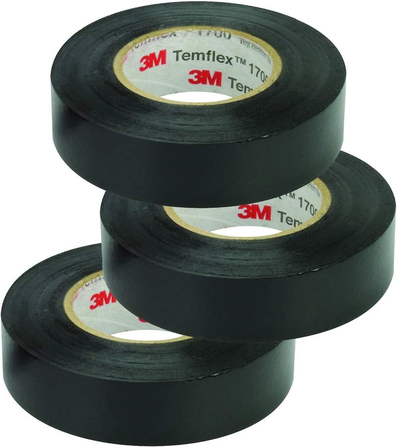 3M Temflex Vinyl Electrical Tape, 1700, 3/4 in x 60 ft, Black 1.5core (3-Roll) - Image 1