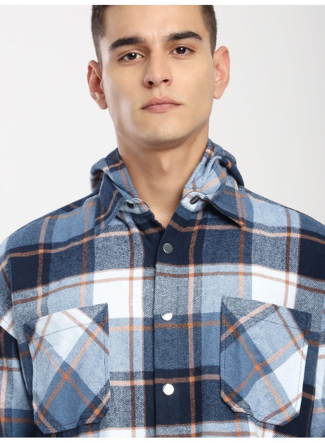Beyoung Blue Detachable Hoodie Flannel Shirt  - Image 1