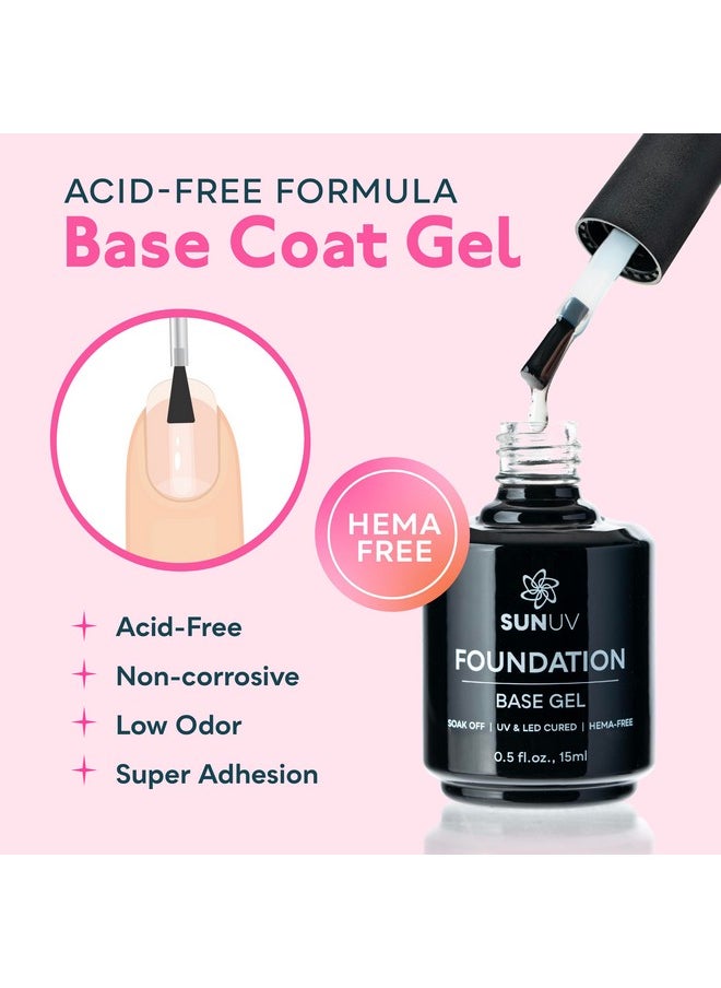 SUNUV - 15Ml Gel Top Coat And Base Coat Set, Gel Nail Polish Kit 2 Pack, Hema Free Gel For Nails Art Manicure Uv Nail Lamp No Wipe High Gloss Gifts For Women - Image 1