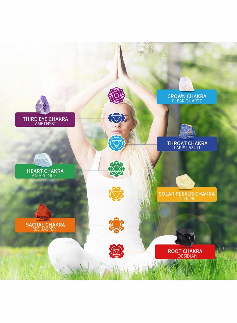 Barakah 17Pcs Crystals and Healing Stones, 14Pcs Real Raw Chakra Stones Set, Selenite Charging Plate, Amethyst Necklace, Rose Quartz, Gift Box, Guide for Beginners, Collection, Meditation, Yoga, Lady - Image 2
