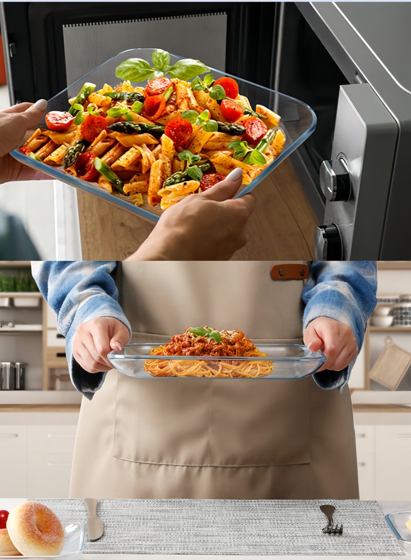 fenix طبق مقسم متين من الزجاج المقسّى مكون من قطعتين، طبق دائري مقاس 10 بوصات، طبق مربع مقاس 10 بوصات، مقسم لصناديق الغداء، أطباق عشاء مقسمة، آمنة للاستخدام في الميكروويف وغسالة الأطباق، مجموعات تخزين - Image 4