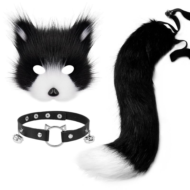 Halloween Fox Half-Face Mask Set with Plush Tail and Beast Ears Orange three-piece set - Image 5