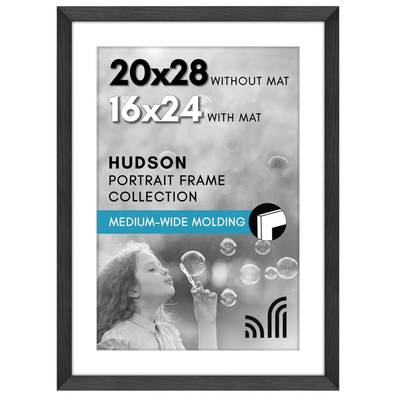 Americanflat 20x28 Picture Frame with Polished Plexiglass Use as 16x24 Frame with Mat or Display 20x28 Photo Without Mat Hudson Collection Wide Picture Frames for Wall Display Black