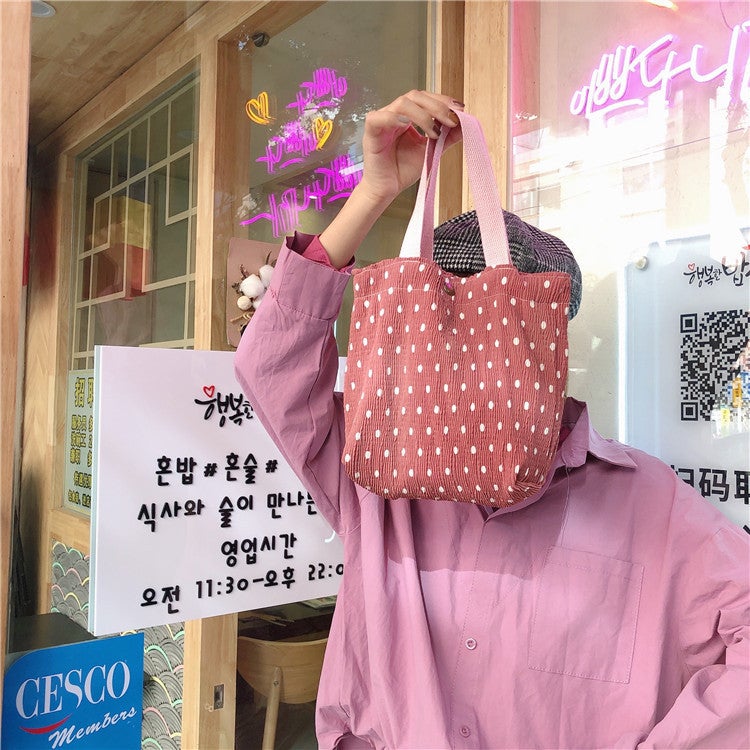 912132 South Korea Ins Small Fresh Cute Small Cloth Bag Women'S Wrinkled Printed Handbag Lunch Bag - Image 1
