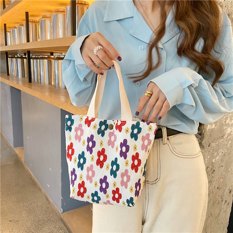 912132 South Korea Ins Small Fresh Cute Small Cloth Bag Women'S Wrinkled Printed Handbag Lunch Bag - Image 3
