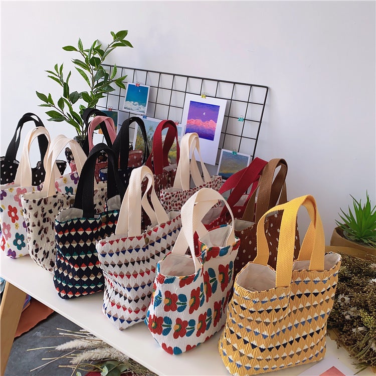 912132 South Korea Ins Small Fresh Cute Small Cloth Bag Women'S Wrinkled Printed Handbag Lunch Bag - Image 2