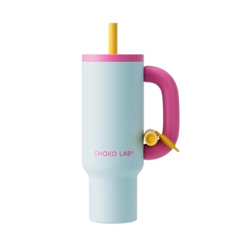 CHAKO LAB BaWang Insulated Stainless Steel Tumbler | Tumbler with Handle and Straw 33oz | Cup Holder Friendly for Travel | Leakproof Water Bottle | BPA-Free | 316 stainless steel liner| pink＆blue - Image 1