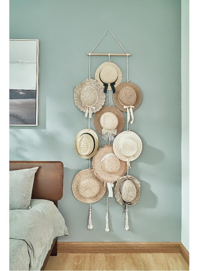 Generic Hat Rack Hat Hangers, for Wall Boho Caps Storage Display Organizer with Decorative Tassels Modern Cowboy Womens Hat Holder, Display Hanger for Wide Brim Fedora Hats Bowler Baseball Caps - Image 3