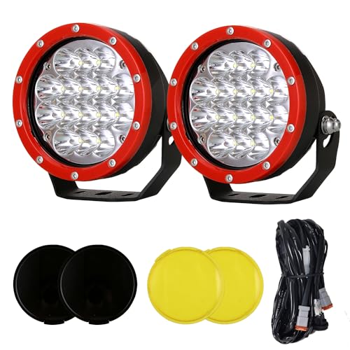 BIGLION.X 5Inch 2Pcs 160W Red Round Offroad Lights 18800LM Super Bright Amber Offroad Driving Lights Yellow Work Lights Waterproof IP68 12V 24V with Wiring Harness for Trucks Pickup ATV UTV SUV - Image 1