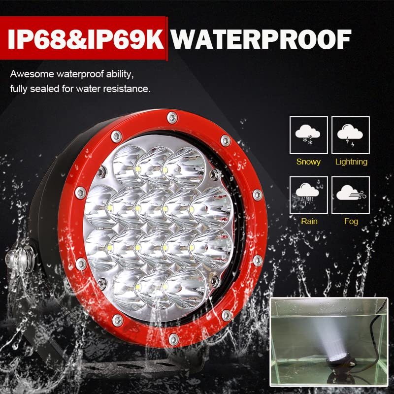 BIGLION.X 5Inch 2Pcs 160W Red Round Offroad Lights 18800LM Super Bright Amber Offroad Driving Lights Yellow Work Lights Waterproof IP68 12V 24V with Wiring Harness for Trucks Pickup ATV UTV SUV - Image 4