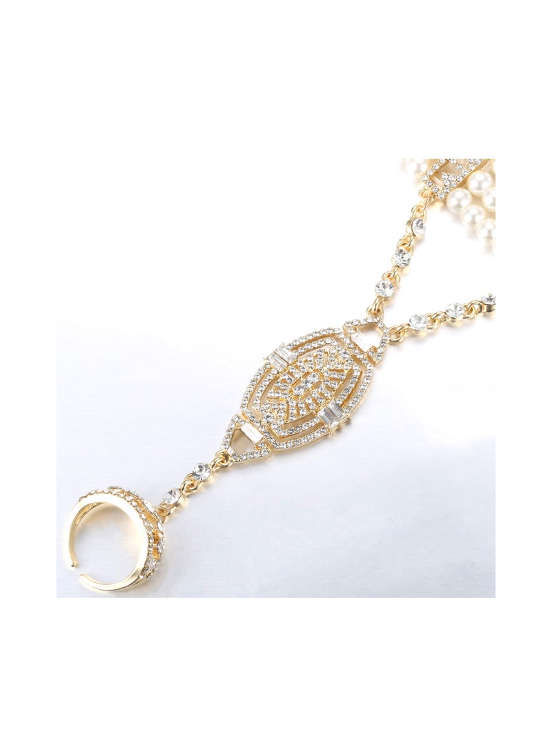 Generic - 1920s Flapper Jewelry Set: Imitation Pearl and Crystal Bracelet, Art Deco Gatsby Earrings, Vintage Wedding Dangle Pearl Earrings, Perfect Accessories for Women’s 20s Flapper Style. - Image 1