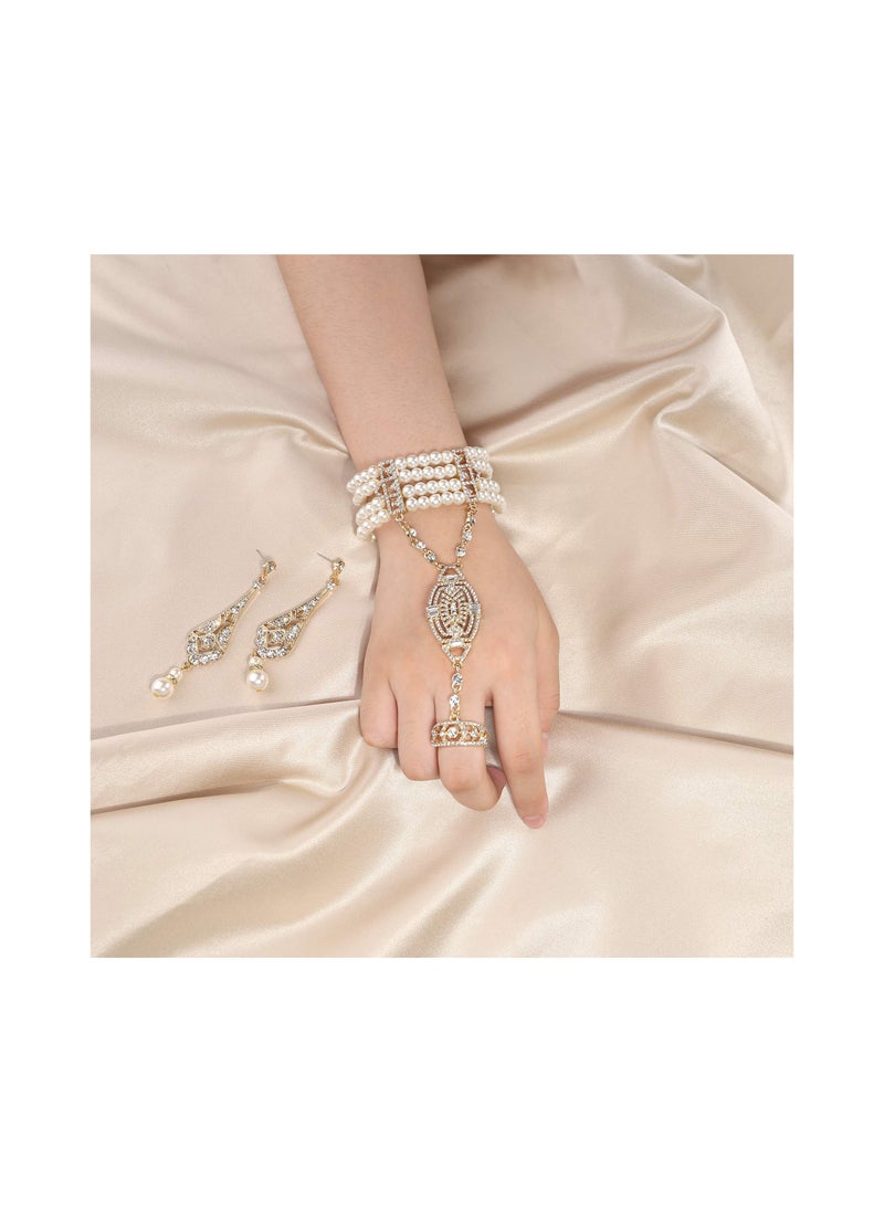 Generic - 1920s Flapper Jewelry Set: Imitation Pearl and Crystal Bracelet, Art Deco Gatsby Earrings, Vintage Wedding Dangle Pearl Earrings, Perfect Accessories for Women’s 20s Flapper Style. - Image 1