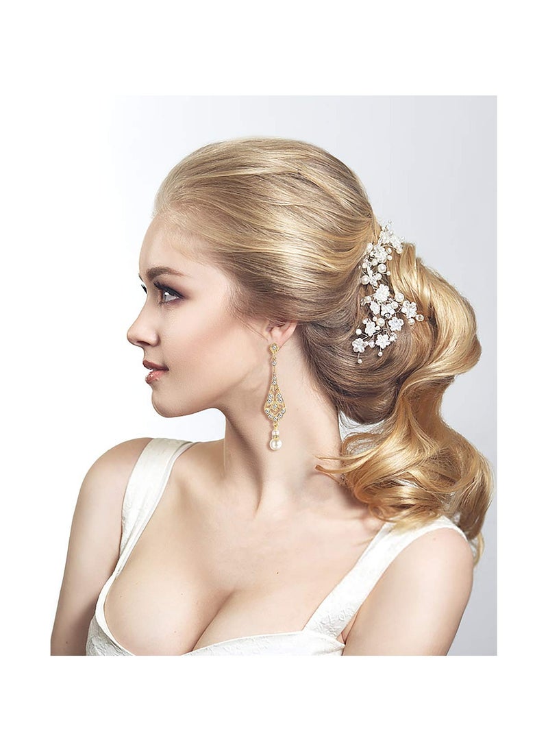 Generic - 1920s Flapper Jewelry Set: Imitation Pearl and Crystal Bracelet, Art Deco Gatsby Earrings, Vintage Wedding Dangle Pearl Earrings, Perfect Accessories for Women’s 20s Flapper Style. - Image 1