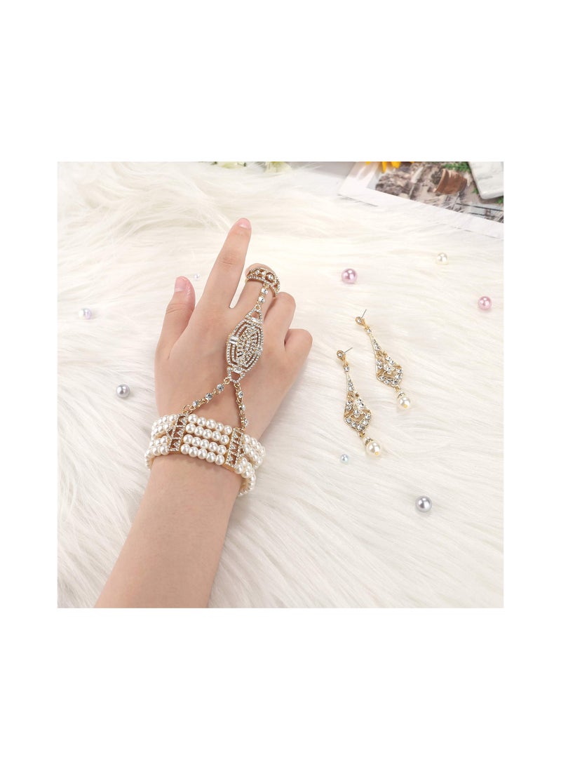 Generic - 1920s Flapper Jewelry Set: Imitation Pearl and Crystal Bracelet, Art Deco Gatsby Earrings, Vintage Wedding Dangle Pearl Earrings, Perfect Accessories for Women’s 20s Flapper Style. - Image 1