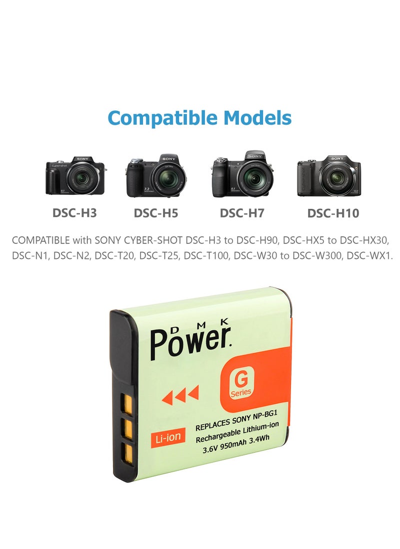 DMK Power NP-BG1 Battery 950mAh with TC1000 Battery Charger Compatible with Sony DSC-H3 DSC-H7 etc,
