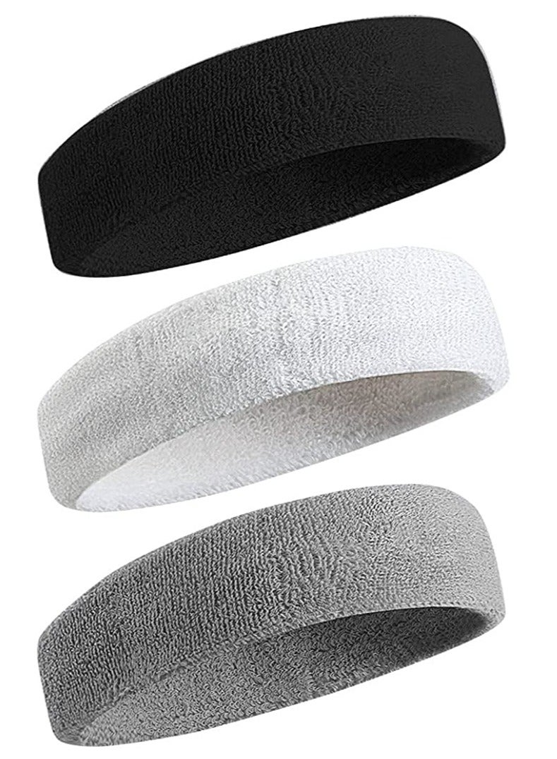 SOLARAE Sports Headband for Men & Women - Moisture Wicking Athletic Cotton Terry Cloth Sweatband for Tennis, Basketball, Running, Gym, Working Out（3 Pack） - Image 1