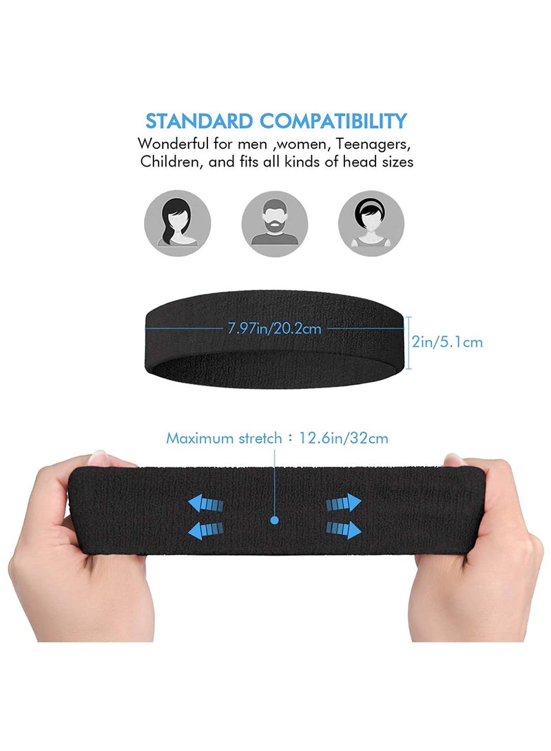 SOLARAE Sports Headband for Men & Women - Moisture Wicking Athletic Cotton Terry Cloth Sweatband for Tennis, Basketball, Running, Gym, Working Out（3 Pack） - Image 2