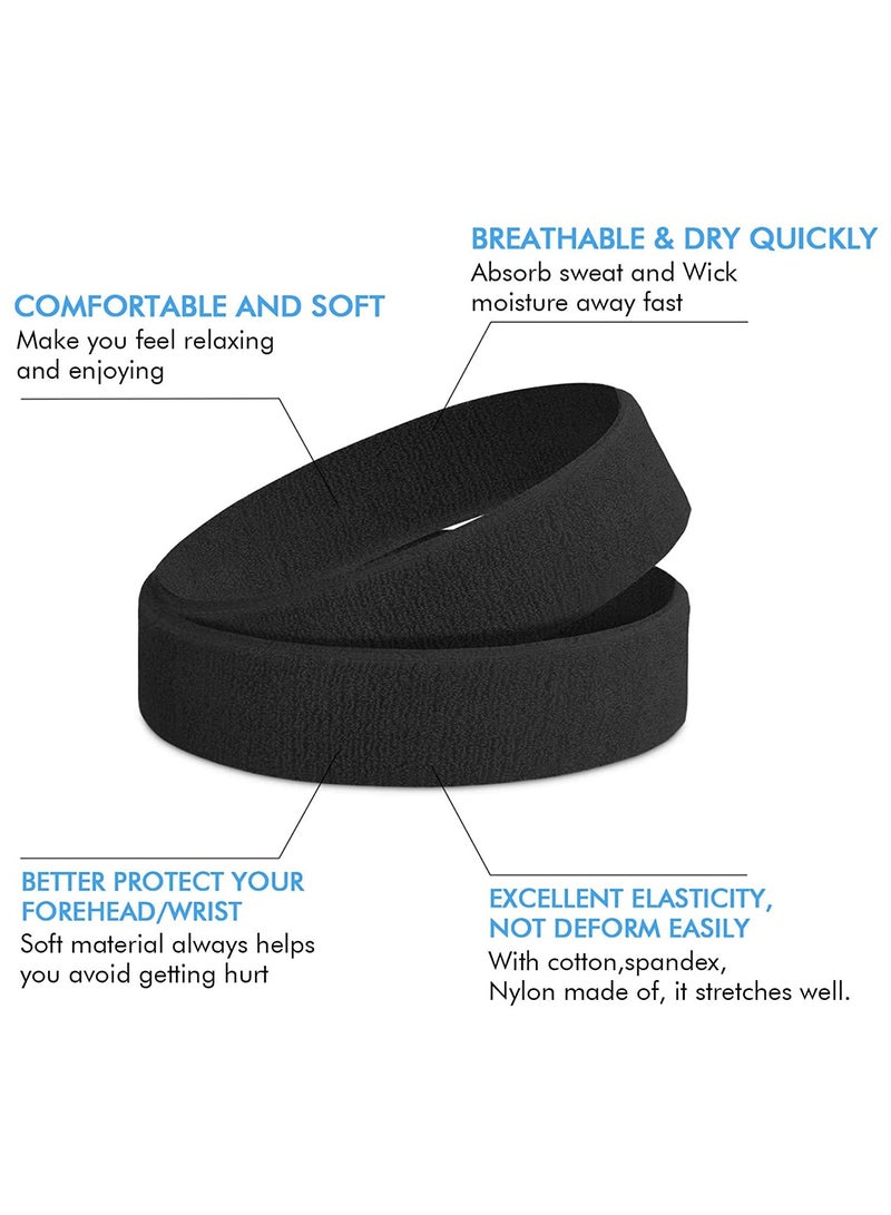 SOLARAE Sports Headband for Men & Women - Moisture Wicking Athletic Cotton Terry Cloth Sweatband for Tennis, Basketball, Running, Gym, Working Out（3 Pack） - Image 3