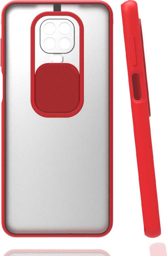 Xiaomi Redmi Note 9 Pro Case Silicone with Lens Sliding Camera Protection - Red