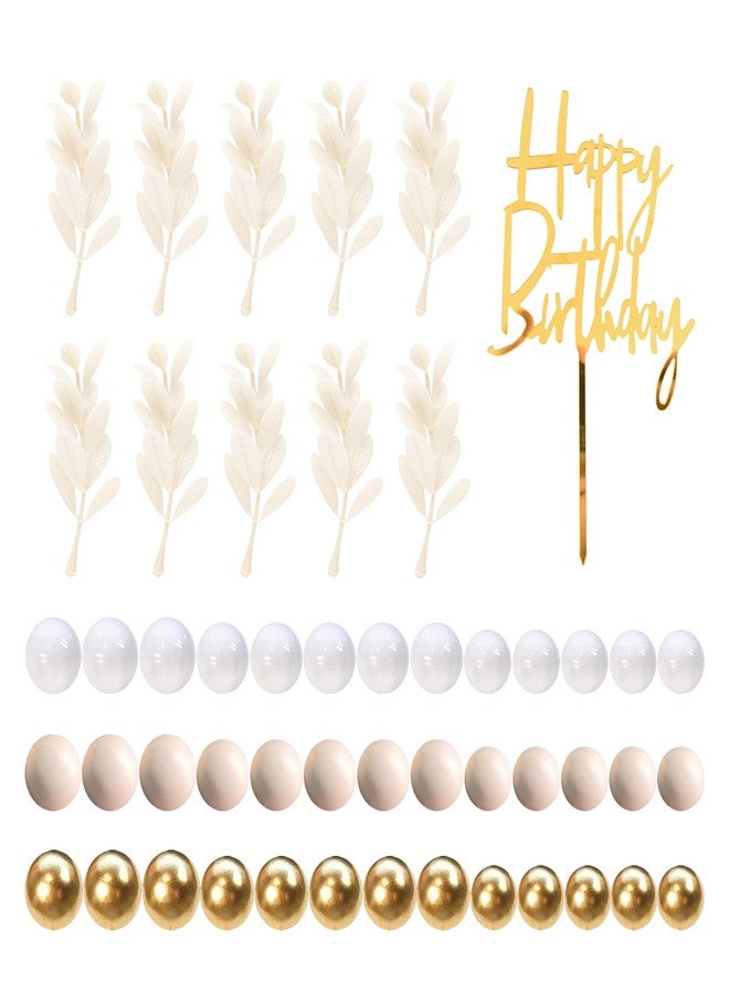 DRWATE Khaki Balls Cake Topper Boho Grass Cake topper Khaki White Gold Pearl Balls Happy Birthday Cake Decorations for Wedding Birthday Boho Themed Supplies (Khaki) - Image 3