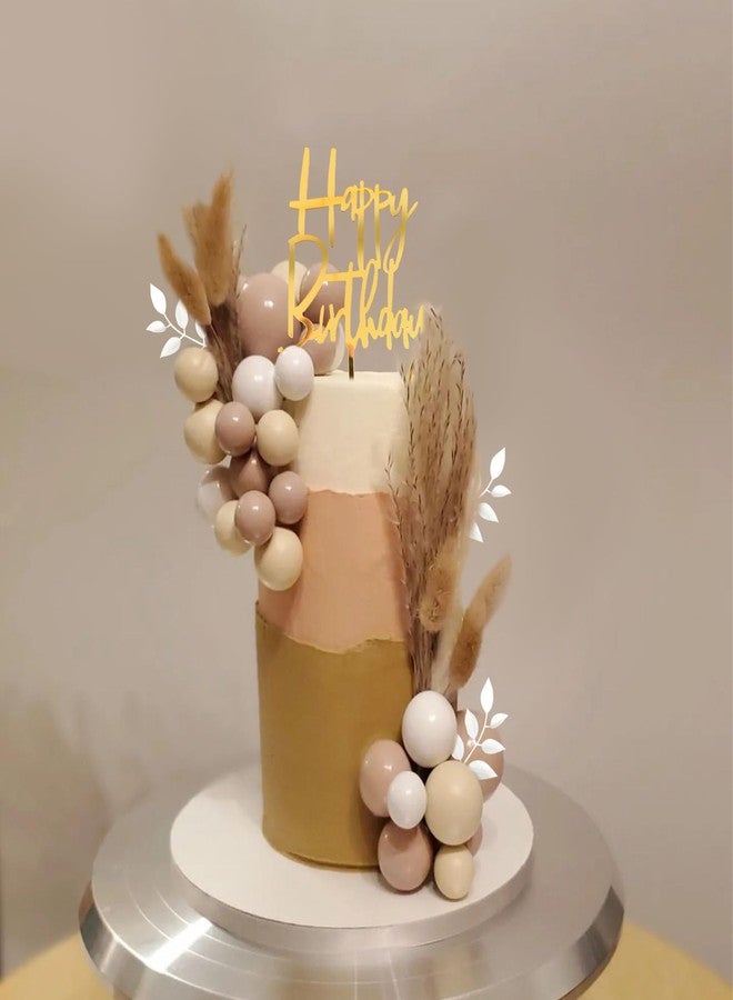 DRWATE Khaki Balls Cake Topper Boho Grass Cake topper Khaki White Gold Pearl Balls Happy Birthday Cake Decorations for Wedding Birthday Boho Themed Supplies (Khaki) - Image 4