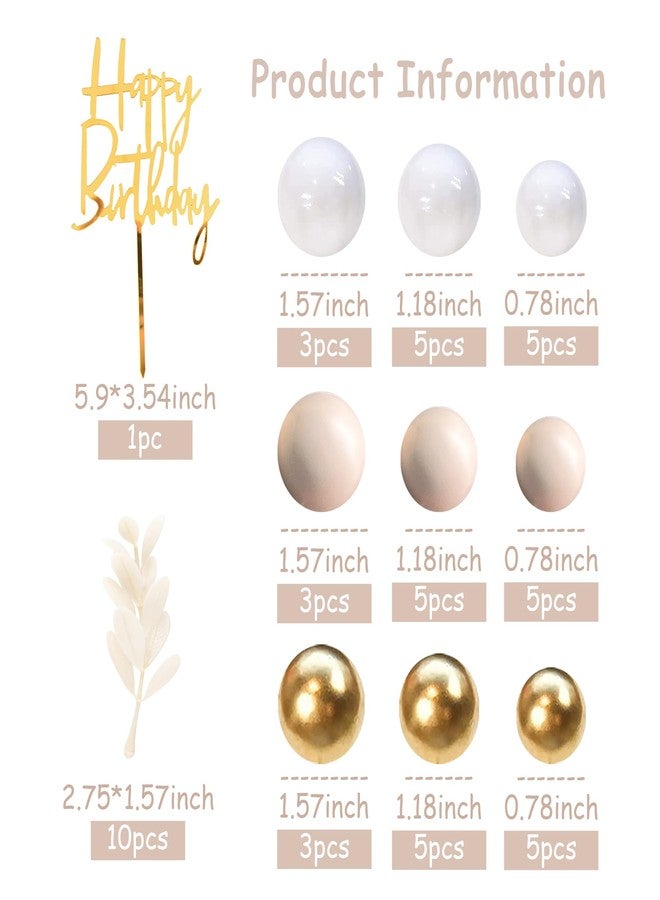 DRWATE Khaki Balls Cake Topper Boho Grass Cake topper Khaki White Gold Pearl Balls Happy Birthday Cake Decorations for Wedding Birthday Boho Themed Supplies (Khaki) - Image 2