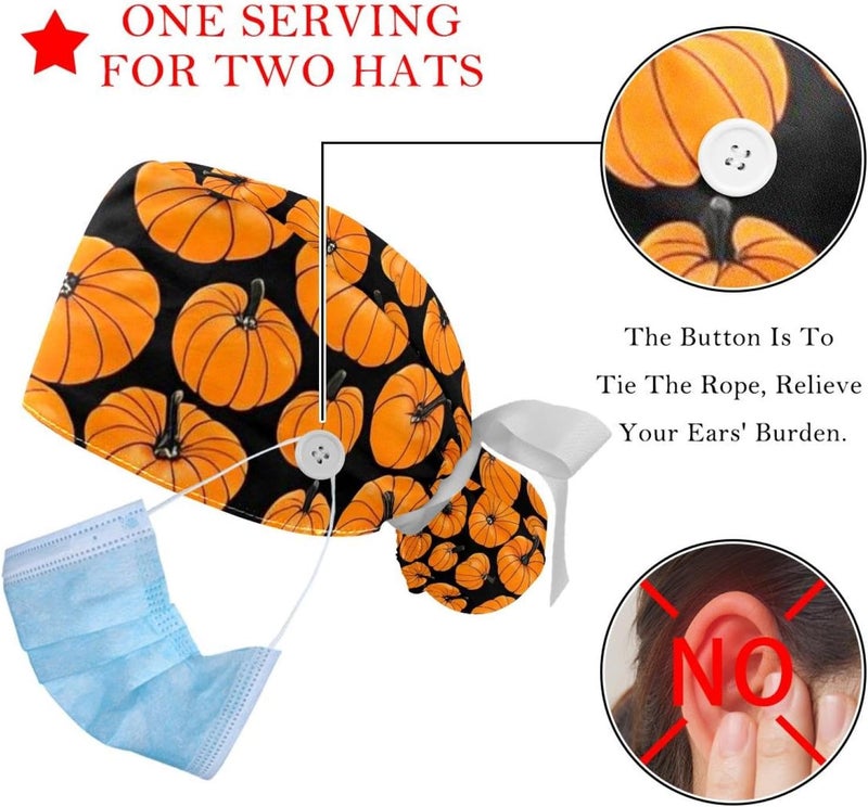 2 Packs Helloween Pumkins 3_62 Working Cap and Sweatband Adjustable Scrub Cap Nursing Cap Tie for Men Women - Image 3