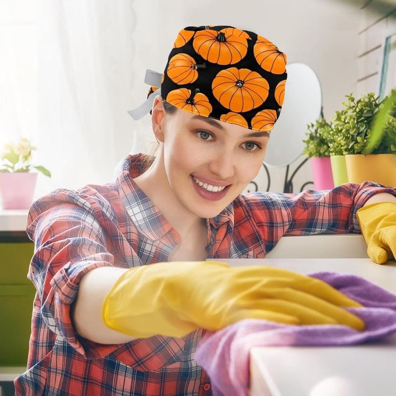 2 Packs Helloween Pumkins 3_62 Working Cap and Sweatband Adjustable Scrub Cap Nursing Cap Tie for Men Women - Image 5