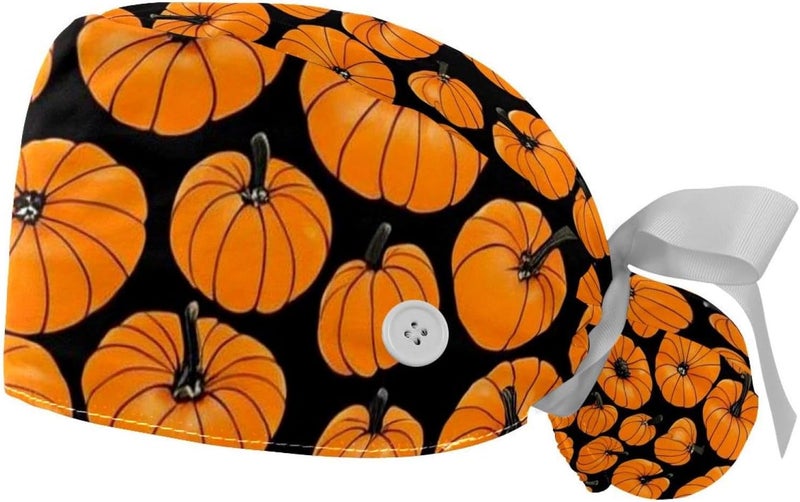 2 Packs Helloween Pumkins 3_62 Working Cap and Sweatband Adjustable Scrub Cap Nursing Cap Tie for Men Women - Image 1