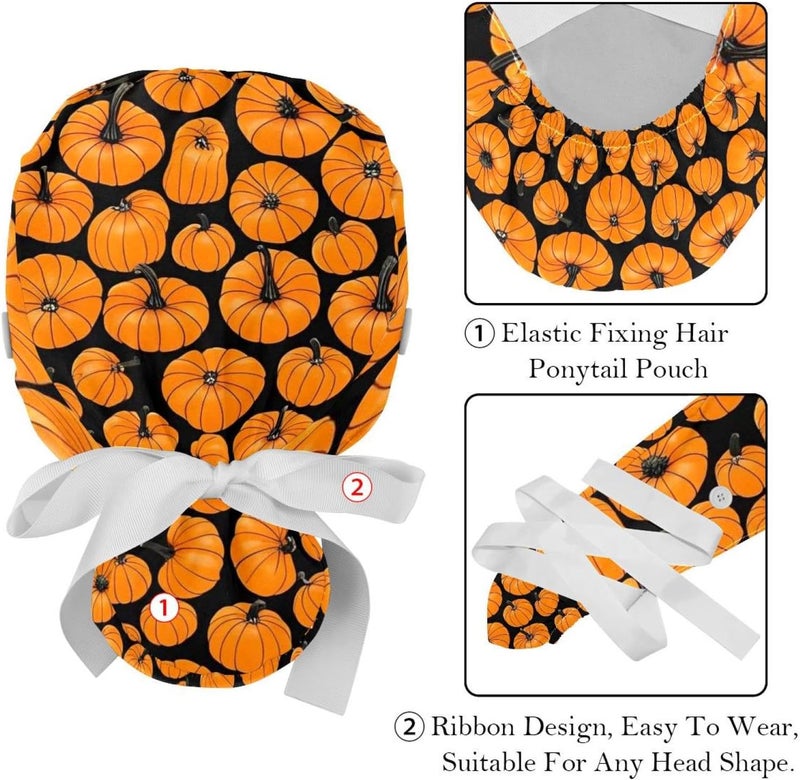 2 Packs Helloween Pumkins 3_62 Working Cap and Sweatband Adjustable Scrub Cap Nursing Cap Tie for Men Women - Image 4