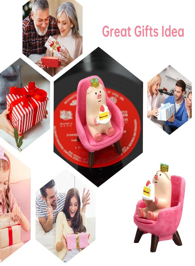 RAQWI Cute Mini Pig Eating Cake Figurine Resin Piggy for Office, Home Decoration Perfect Cute Pig Gift for Pig Lovers - Pink Sofa - Image 5