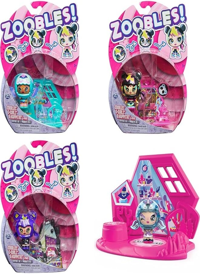 Zoobles Zoobles, z-girlz transforming collectible figure and happitat accessory, kids toys for girls aged 5 and above (can not choose the character) 