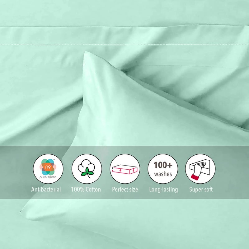 bien LIVING Cotton Bedsheet 1 Pillow Cover Sea Foam Green Single - Image 5